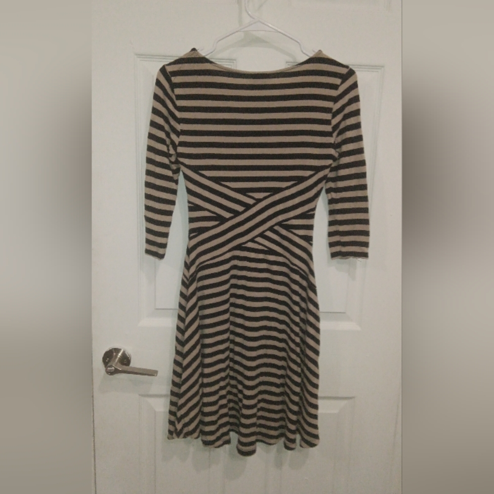 ECI Black and Tan Striped Long Sleeve Dress - Picture 3 of 5